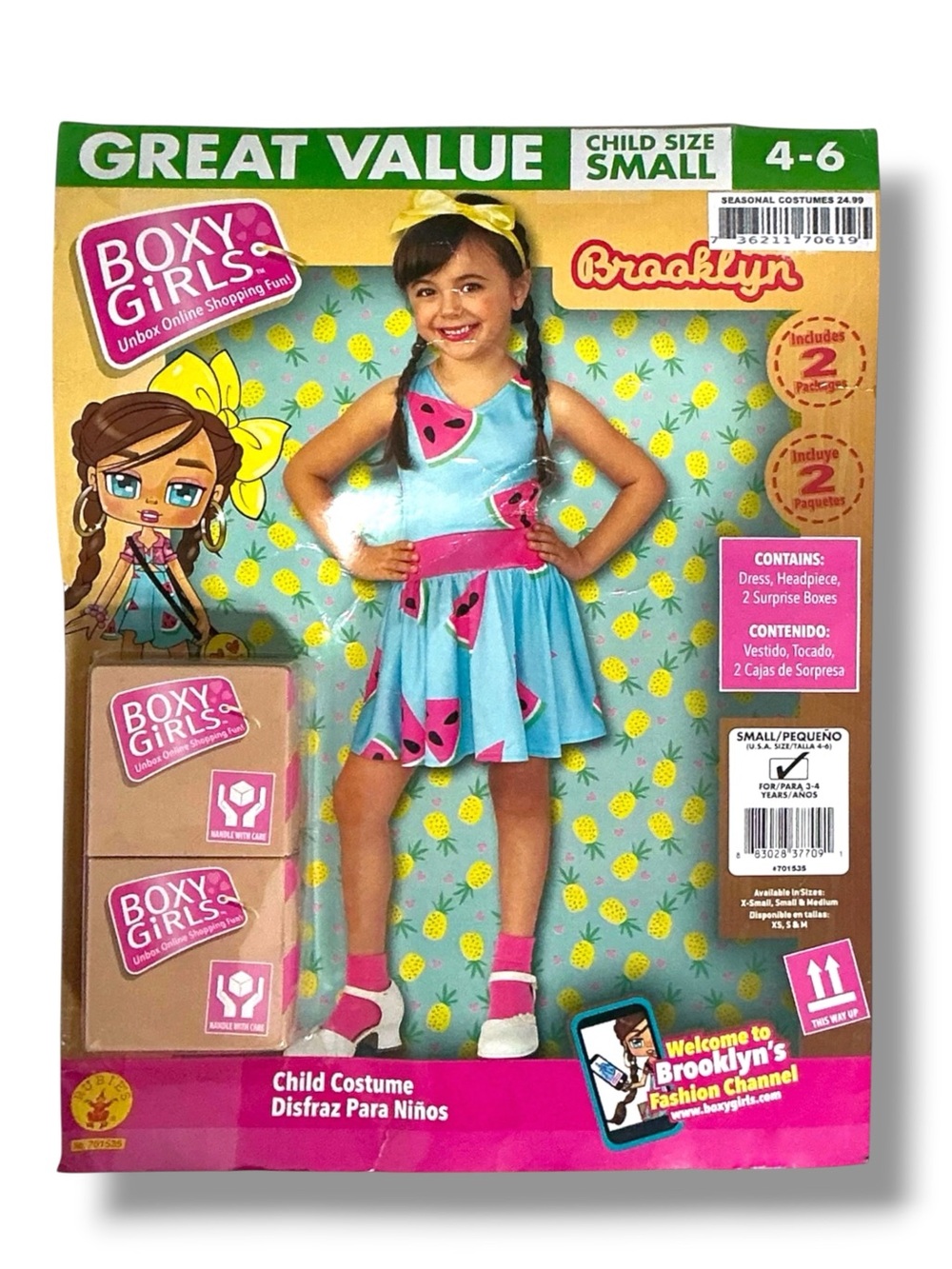 Rubies Boxy Girl Costume Dress Fashion Doll Brooklyn Dress Up NEW Girl Small 4-6